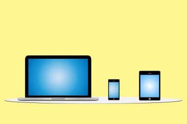 Gerçekçi monitör dizüstü tablet ve telefon vektörel çizimler ayarla