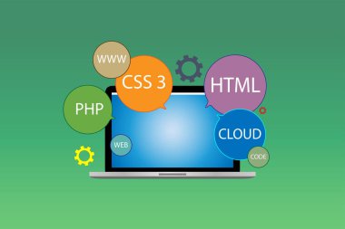 Kişisel bilgisayar, web kelime ve gears ile kodlama kavramı