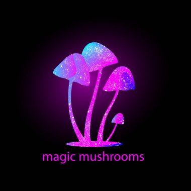 mushrooms silhouette with universe inside