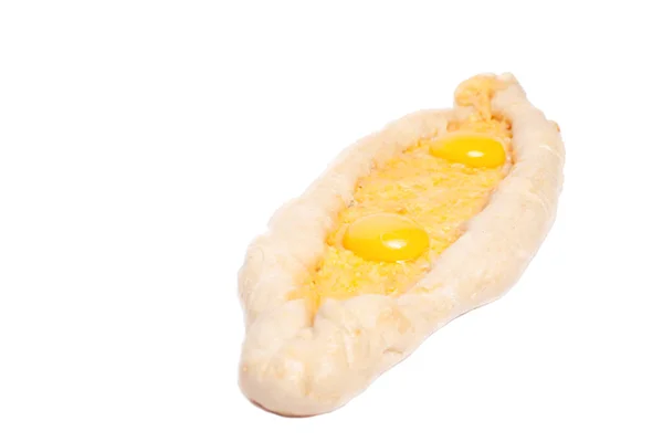 Khachapuri boat with egg and cheese on white background. national Georgian pie Khachapuri isolated — 스톡 사진