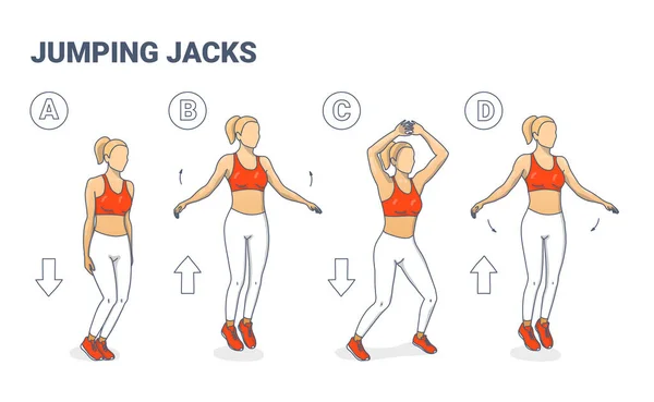 Menina fazendo Jumping Jacks exercício exercício silhuetas . —  Vetores de Stock