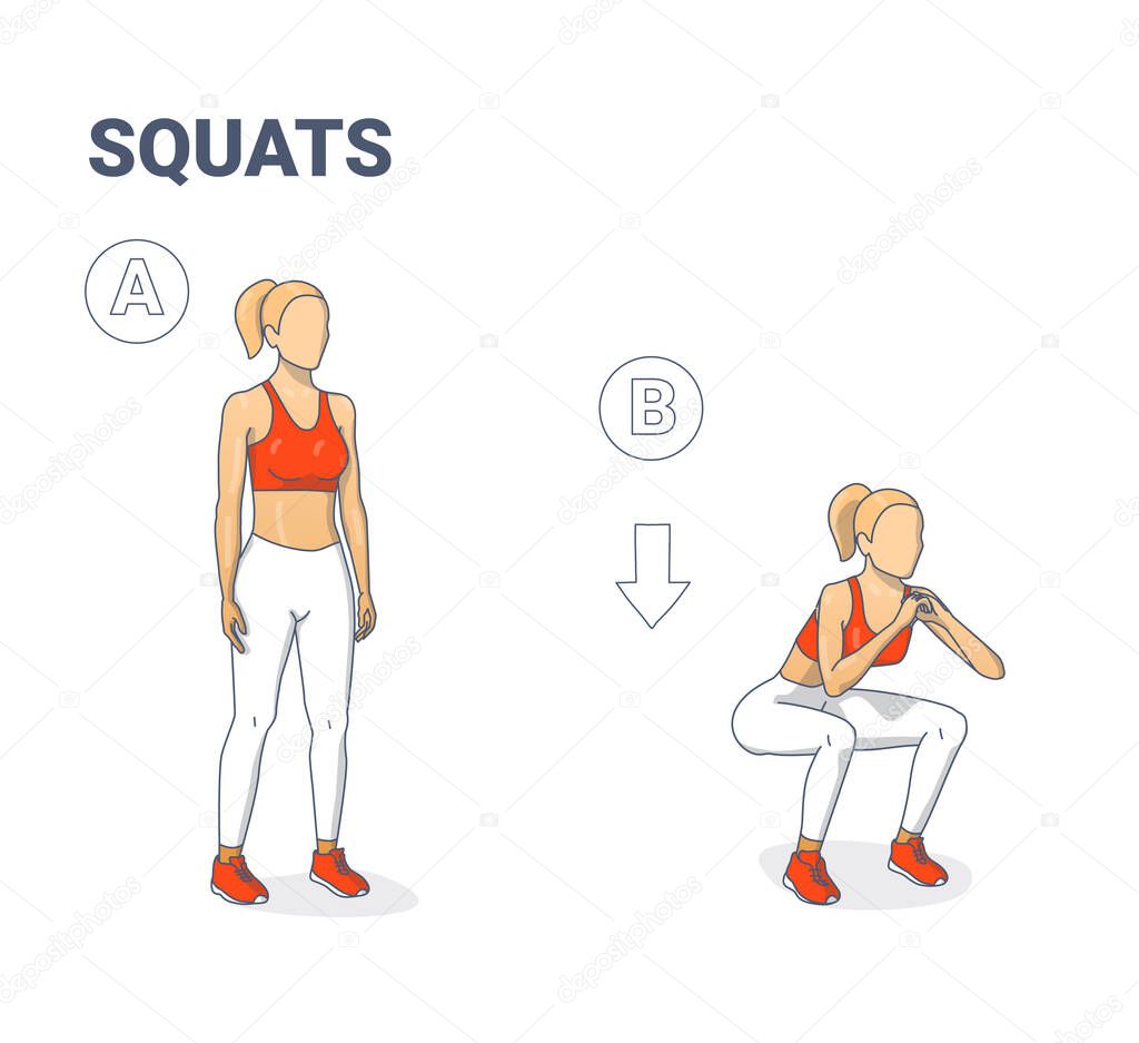 Girl Doing Squats Exercise. Young Woman in Sportswear Doing Workout.