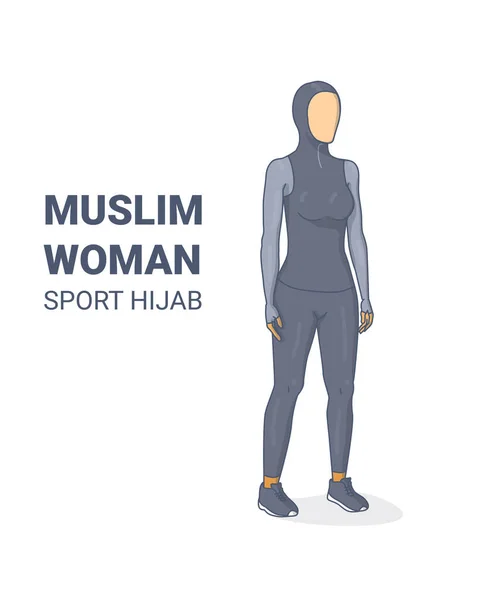 Sporty Hijab Muslim Girl Ready for Exercises silhouette. — Stock vektor