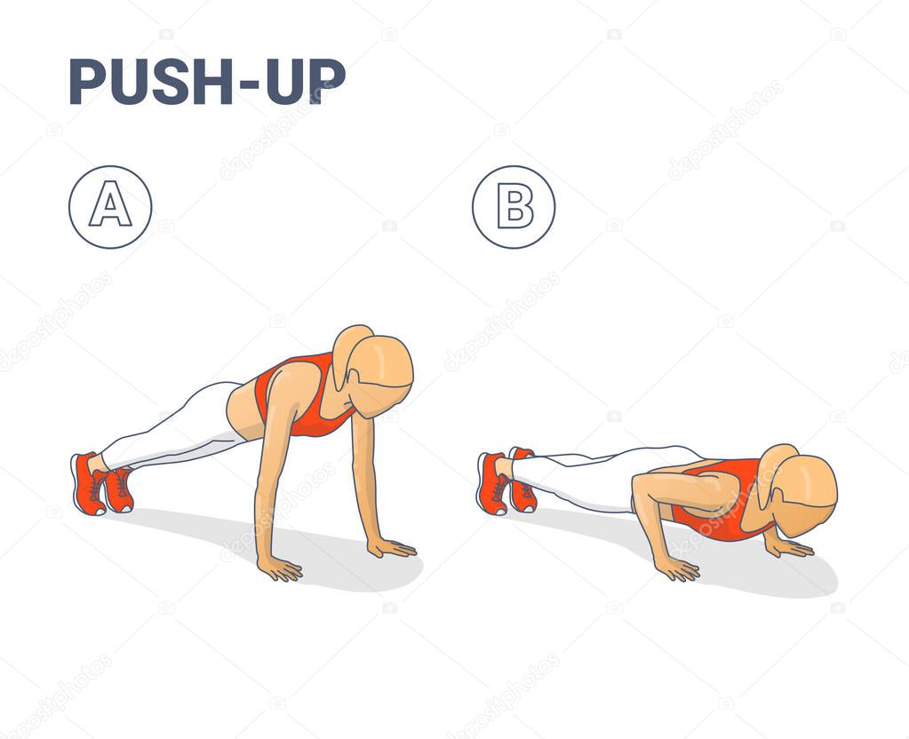 Push-Ups Exercise. Sporty Girl Silhouettes Colorful Concept.