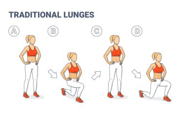 Lunges Klasik Plyometrik Egzersizi. Renkli Resim Yapan Kız.