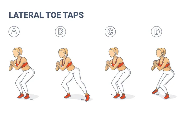 Lateral Toe Taps Klassische sportliche Übung. Mädchen Doing Toe Taps Workout Bunte Illustration. — Stockvektor