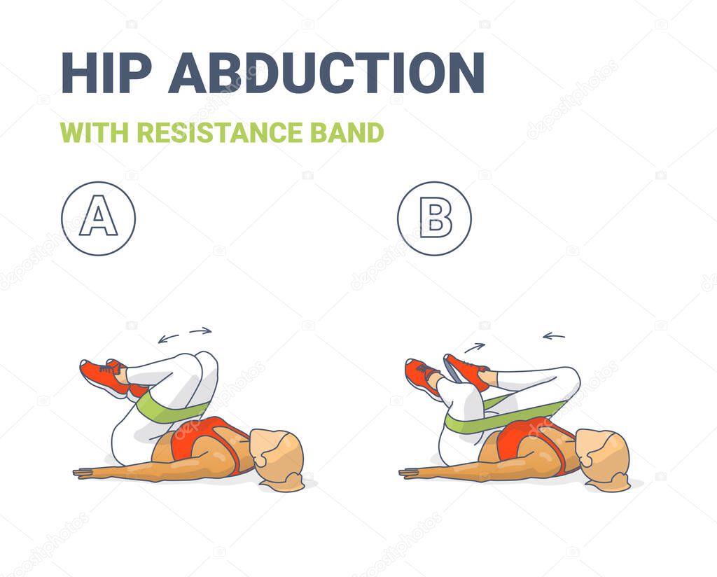 Hips Abduction with Resistance Band Girl Exercise Illustration Colorful Concept .