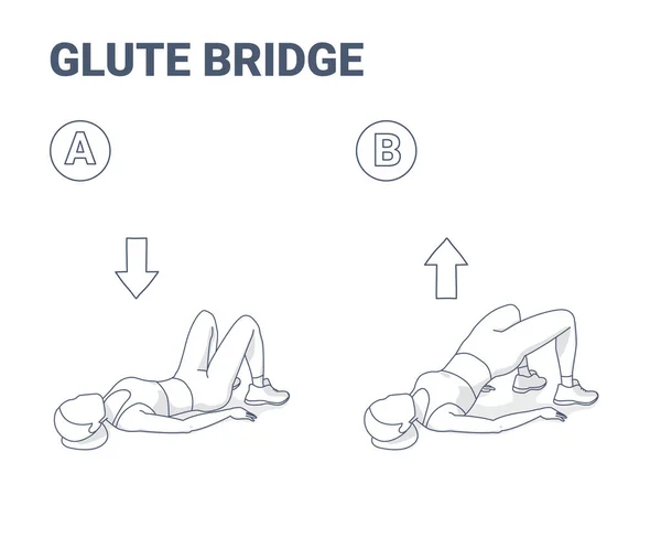 Glute Bridge Girls Home Workout Übung Schwarz-Weiß Konzept Illustration. — Stockvektor