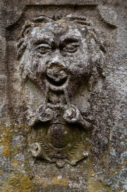 Yıpranmış ve giyilen olmak düz bir taşa oyulmuş bir yüz