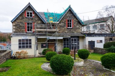 Dolgarrog, Wales, İngiltere: 2 Mart 2019: Eski Tafarn y Garrog, 1925 'teki Dolgarrog baraj felaketinde sel sularından zarar gören Porth Llwyd Oteli olarak adlandırıldı..