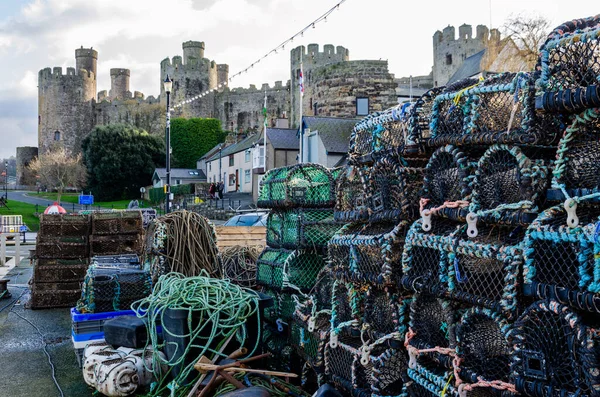 Conwy Jan 2020 Lobster Pots Stacked Neatly Harbour Conwy — Stock Photo, Image