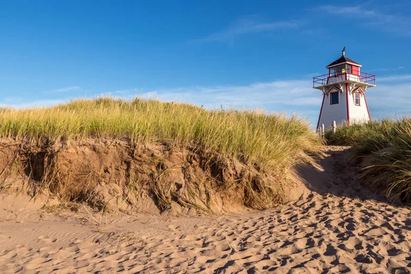 Pad naar de vuurtoren door de duinen aan het strand — Stockfoto