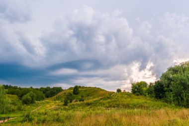 Yolu bir tepede kır çiçekleri ile