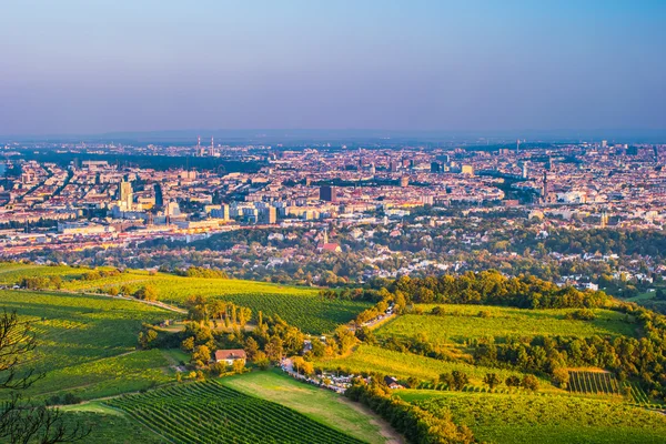 Vienna panoramę miasta i rzekę Dunaj. Wiedeń, Austria. — Zdjęcie stockowe