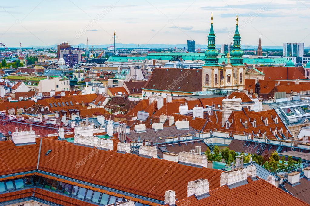 Aerial view over the rooftops of Vienna