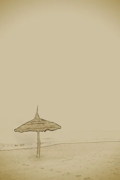 Eenvoudige scène met stro paraplu — Stockfoto