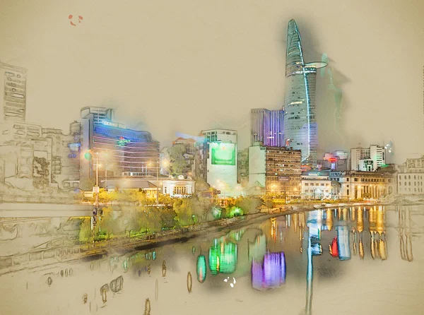 Cityscape of Ho Chi Minh at night — Stock Photo, Image