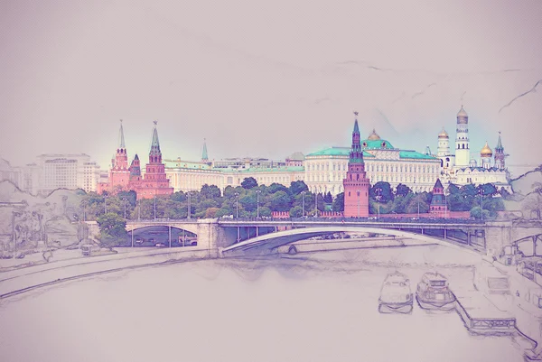 El río Moscú y el Kremlin — Foto de Stock