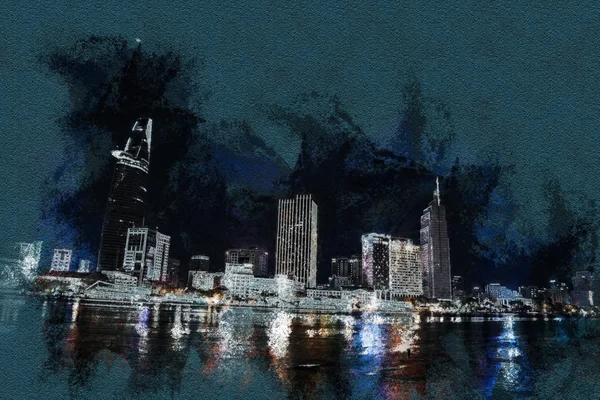 Городской пейзаж Хошимина ночью — стоковое фото