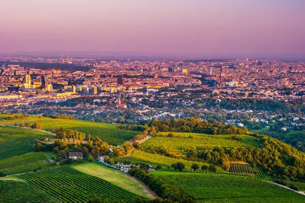 Vienna panoramę miasta i rzekę Dunaj. Wiedeń, Austria. — Zdjęcie stockowe