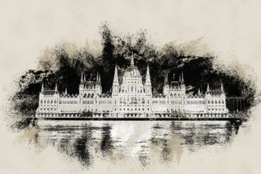 Het Hongaars parlementsgebouw met heldere en mooie illu