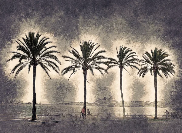 Palme lungo la costa di Palma di Maiorca — Foto Stock