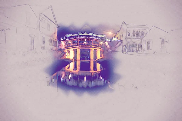 Old japanese bridge at night in Hoi An — Stock Photo, Image