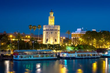 Golden Tower, Torre del Oro, Sevilla, Andalusia, Spai görünümünü