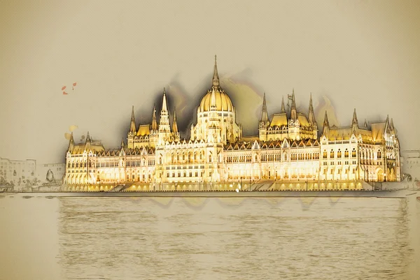 Будинок парламенту Угорщини з яскраві і красиві illu — стокове фото