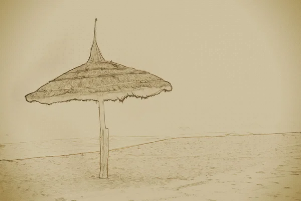 Проста сцена з солом'яною парасолькою — стокове фото