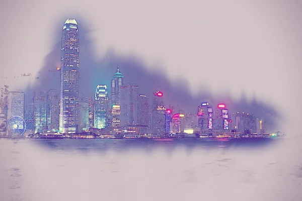 Hong Kong Island with scyscrapes illuminated by night — Stock Photo, Image