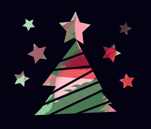 Flat christmas tree icon with triangles. — Stock Vector