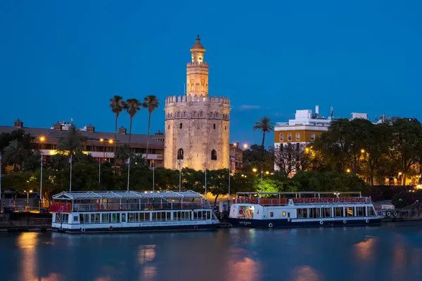 Golden Tower, Torre del Oro, Sevilla, Andalusia, Spai görünümünü — Stok fotoğraf