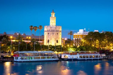 Golden Tower, Torre del Oro, Sevilla, Andalusia, Spai görünümünü
