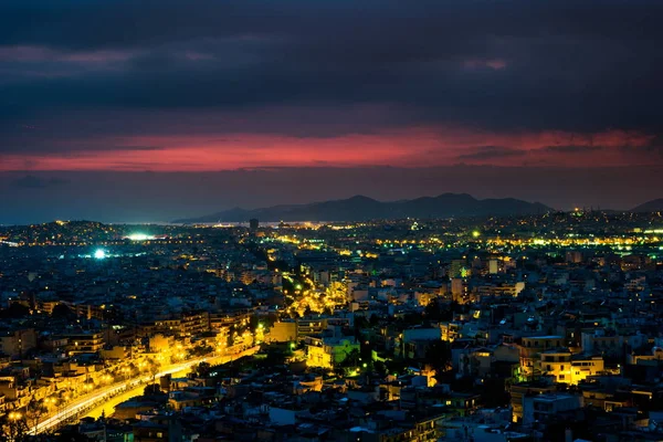 Panorama of Athens at sunset. Beautiful cityscape — Stock Photo, Image