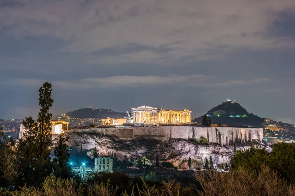 Construcción de Partenón y Herodio en la Colina de la Acrópolis en Atenas —  Fotos de Stock