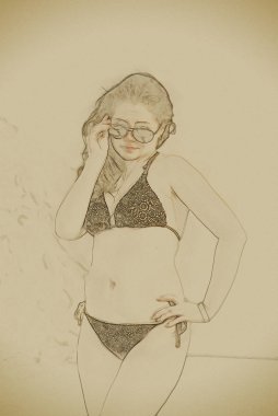 kadın yaz manzara karşı