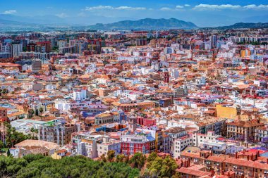 Panorama cityscape havadan görünümü, Malaga, İspanya.
