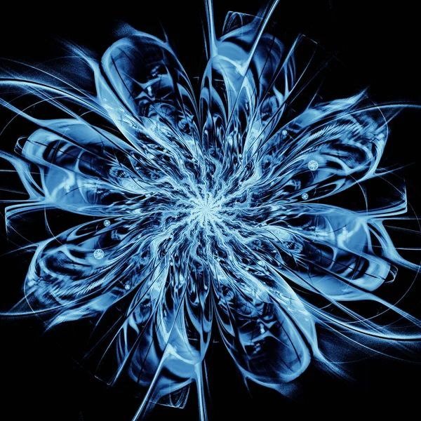 Mooie blauwe achtergrond met abstracte bloem of sneeuwvlokje. — Stockfoto