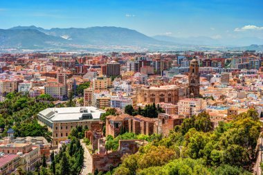 Panorama cityscape havadan görünümü, Malaga, İspanya.