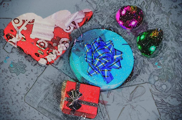 Christmas gifts under tree, holidasy background. — Stock Photo, Image
