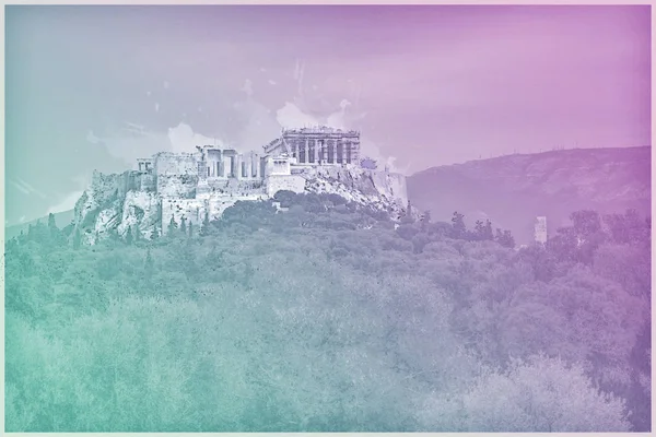 Costruzione del Partenone e dell'Erodio nella collina dell'Acropoli ad Atene — Foto Stock