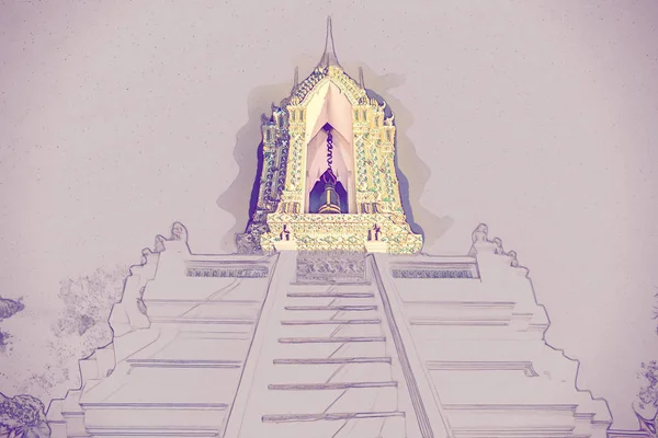 Las pagodas bellamente decoradas del templo de Wat Pho en la noche . — Foto de Stock