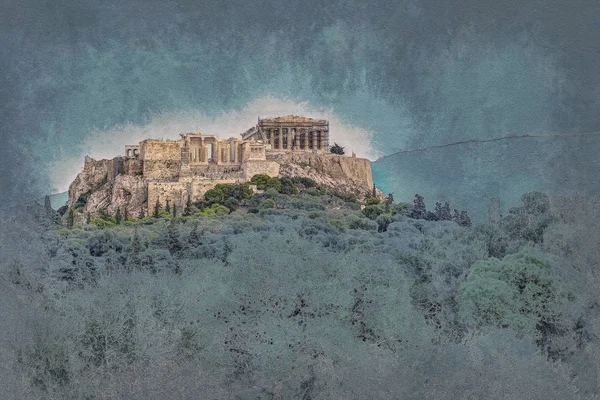 Costruzione del Partenone e dell'Erodio nella collina dell'Acropoli ad Atene — Foto Stock