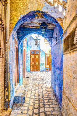 Geleneksel eski boyalı kapı bir tarihi bölge veya Medine, Tunisia.