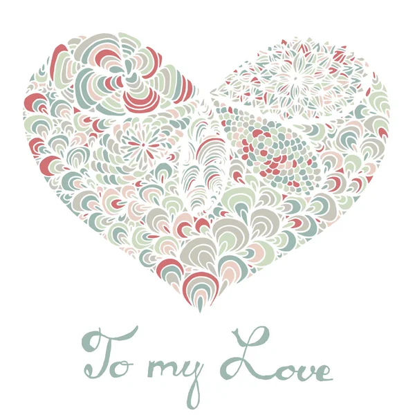 Coeur dessiné à la main avec motif coloré — Image vectorielle