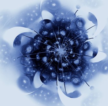 Güzel mavi arka plan ile soyut çiçek veya kar tanesi.