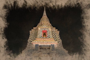 Güzel dekore edilmiş pagodadan gece Wat Pho Tapınağı.
