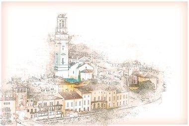 Verona hava görünümünü. İtalya. Güzel gün batımı panorama.