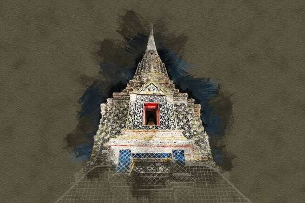 Pięknie zdobione pagody świątyni Wat Pho w nocy. — Zdjęcie stockowe